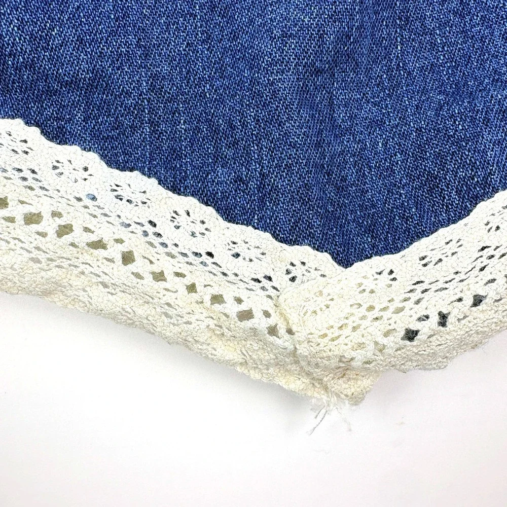 Vtg Y2K Sonoma Denim Skirt Girls Sz 10 Blue Lace Trim Asymetrical Hem Cowboy SEE
